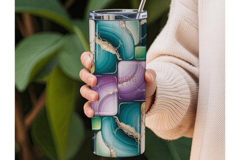 Teal & Purple Marble Mosaic 20oz Tumbler Sublimation DesignSVG 