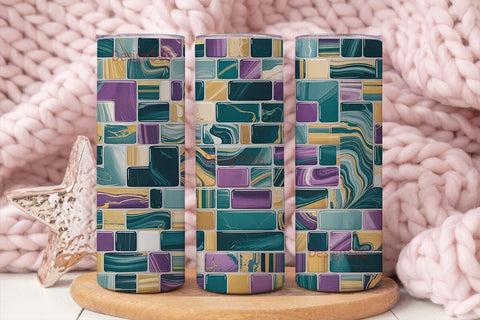 Teal & Purple Marble Mosaic 20oz Tumbler Sublimation DesignSVG 