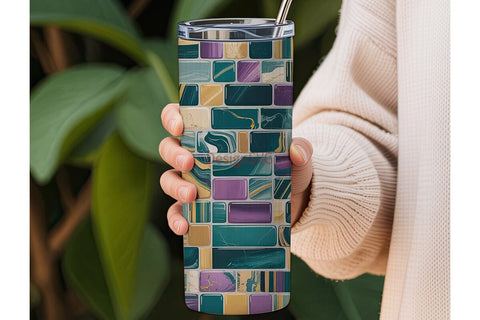 Teal & Purple Marble Mosaic 20oz Tumbler Sublimation DesignSVG 