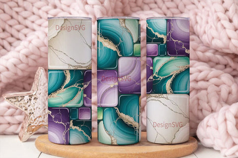 Teal & Purple Marble Mosaic 20oz Tumbler Sublimation DesignSVG 