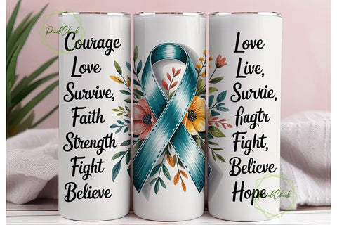 Teal Ribbon Awareness 20oz Tumbler Wrap Sublimation PixelChick 