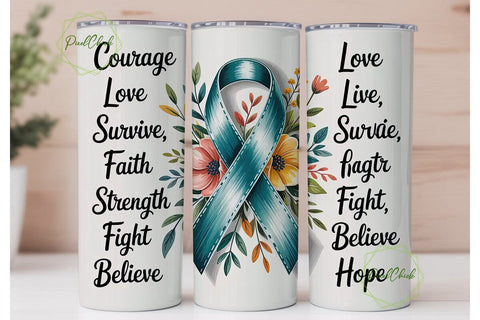 Teal Ribbon Awareness 20oz Tumbler Wrap Sublimation PixelChick 