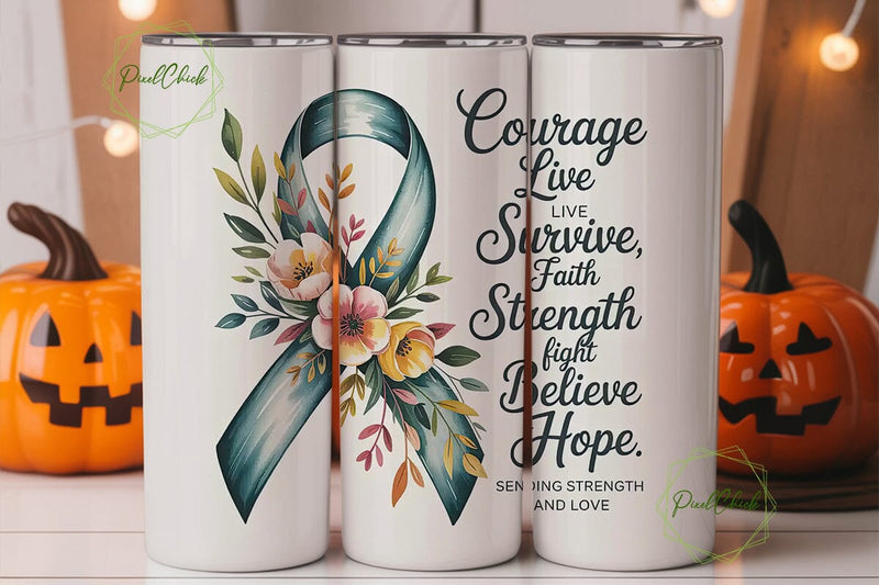 Teal Ribbon Awareness 20oz Tumbler Wrap Sublimation PixelChick 