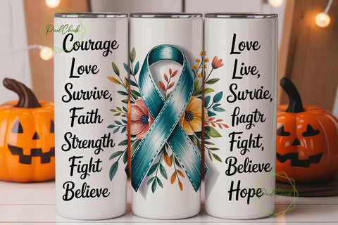 Teal Ribbon Awareness 20oz Tumbler Wrap Sublimation PixelChick 