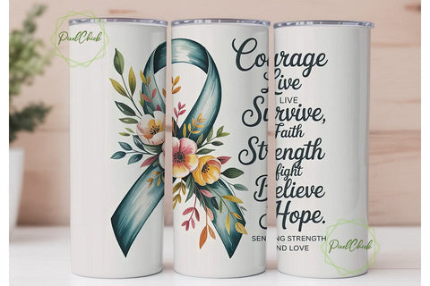 Teal Ribbon Awareness 20oz Tumbler Wrap Sublimation PixelChick 