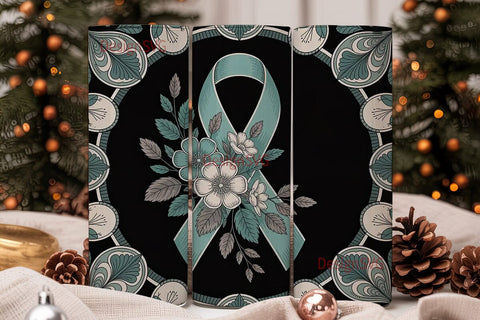 Teal Ribbon Awareness Floral Tumbler Sublimation DesignSVG 