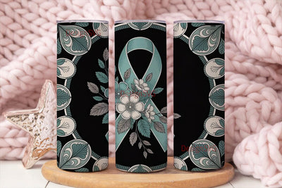 Teal Ribbon Awareness Floral Tumbler Sublimation DesignSVG 