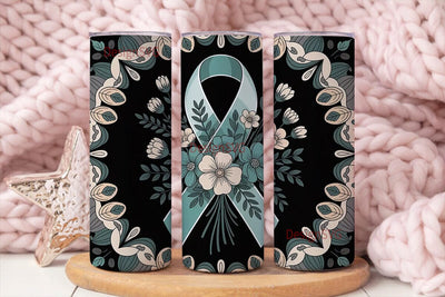 Teal Ribbon Awareness Floral Tumbler Sublimation DesignSVG 