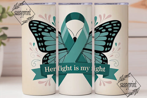 Teal Ribbon Butterfly 20oz Tumbler Wrap Sublimation sassyprint 