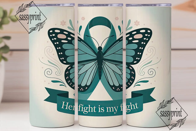 Teal Ribbon Butterfly 20oz Tumbler Wrap Sublimation sassyprint 