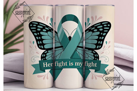 Teal Ribbon Butterfly 20oz Tumbler Wrap Sublimation sassyprint 