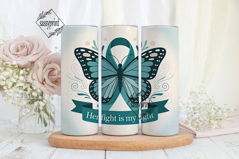 Teal Ribbon Butterfly 20oz Tumbler Wrap Sublimation sassyprint 