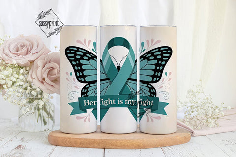 Teal Ribbon Butterfly 20oz Tumbler Wrap Sublimation sassyprint 