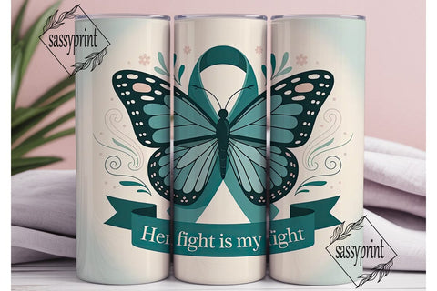 Teal Ribbon Butterfly 20oz Tumbler Wrap Sublimation sassyprint 