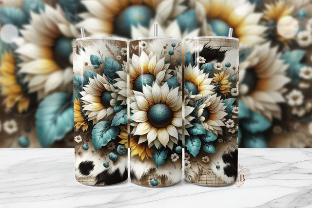 Teal Sunflower Cowhide Tumbler PNG | 20oz Wrap File Sublimation BijouBay 