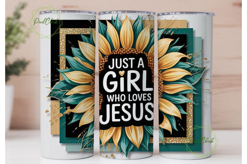 Teal Sunflower Faith 20oz Tumbler Wrap Sublimation PixelChick 