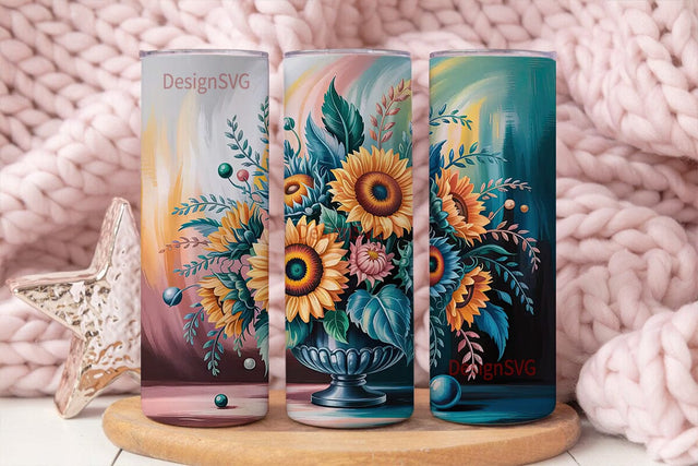 Teal Sunflower Fantasy 20oz Tumbler Wrap Sublimation DesignSVG 