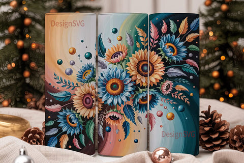 Teal Sunflower Fantasy 20oz Tumbler Wrap Sublimation DesignSVG 