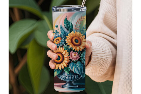 Teal Sunflower Fantasy 20oz Tumbler Wrap Sublimation DesignSVG 