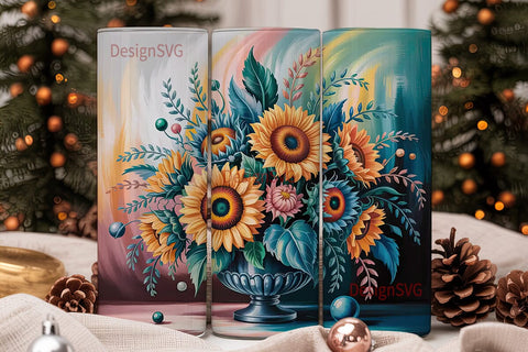 Teal Sunflower Fantasy 20oz Tumbler Wrap Sublimation DesignSVG 