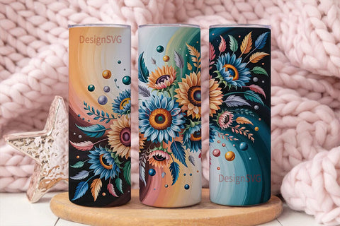 Teal Sunflower Fantasy 20oz Tumbler Wrap Sublimation DesignSVG 