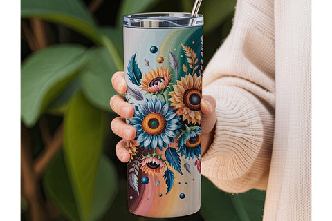 Teal Sunflower Fantasy 20oz Tumbler Wrap Sublimation DesignSVG 