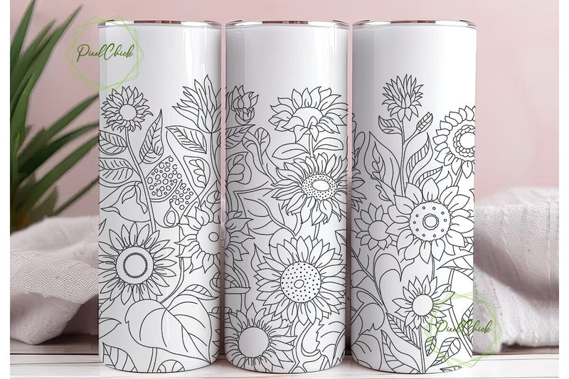 Teal Sunflower Garden 20oz Tumbler Wrap Sublimation PixelChick 