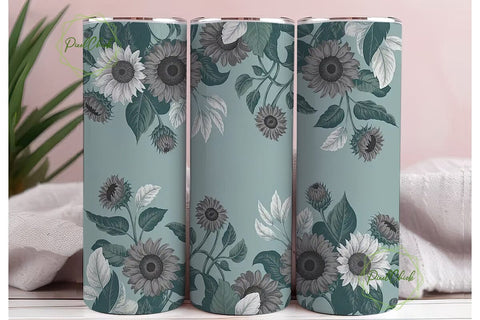 Teal Sunflower Garden 20oz Tumbler Wrap Sublimation PixelChick 