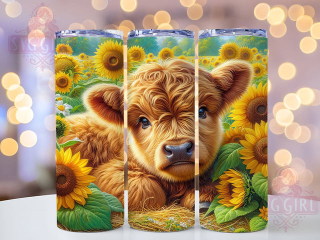 Teal Sunflower Highland Cow Tumbler, Highland Cow Tumbler, Sunflower Cow Wrap, Rustic Farm Cow Wrap, Whimsical Cow Wrap, Sublimation Design, Trendy Gift Idea Sublimation SvggirlplusArt 