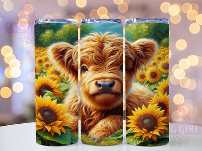 Teal Sunflower Highland Cow Tumbler, Highland Cow Tumbler, Sunflower Cow Wrap, Rustic Farm Cow Wrap, Whimsical Cow Wrap, Sublimation Design, Trendy Gift Idea Sublimation SvggirlplusArt 