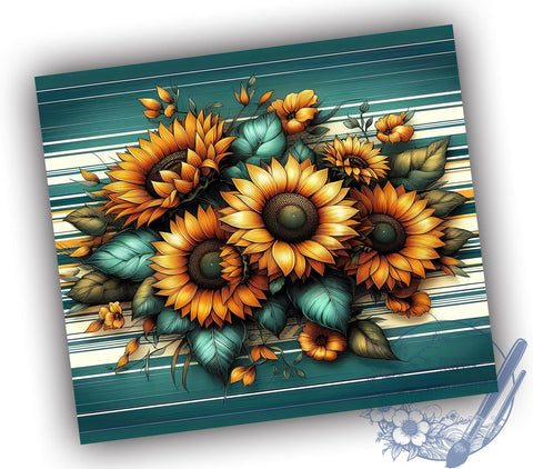 Teal Sunflowers 20oz Skinny Tumbler, Sunflowers Tumbler Png, Straight & Tapered Tumbler Wrap, Instant Digital Download Sublimation ToriDesigns 