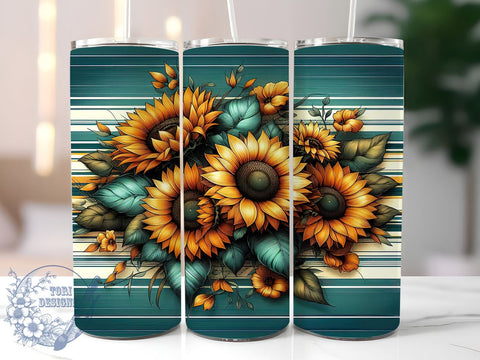 Teal Sunflowers 20oz Skinny Tumbler, Sunflowers Tumbler Png, Straight & Tapered Tumbler Wrap, Instant Digital Download Sublimation ToriDesigns 
