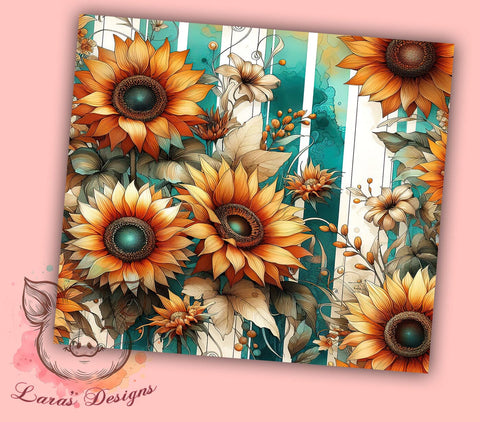 Teal Sunflowers 20oz Tumbler Png, Straight & Tapered Tumbler Png, Sunflowers Tumbler Png, Digital Download PNG Sublimation Lara' s Designs 