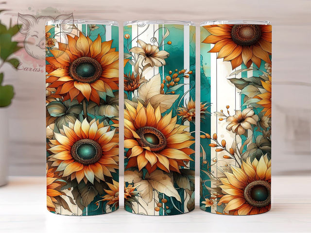 Teal Sunflowers 20oz Tumbler Png, Straight & Tapered Tumbler Png, Sunflowers Tumbler Png, Digital Download PNG Sublimation Lara' s Designs 