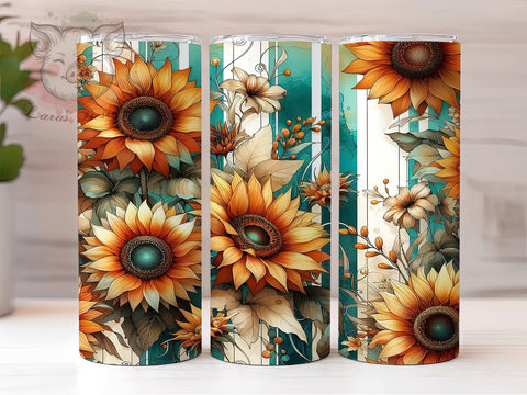 Teal Sunflowers 20oz Tumbler Png, Straight & Tapered Tumbler Png, Sunflowers Tumbler Png, Digital Download PNG Sublimation Lara' s Designs 