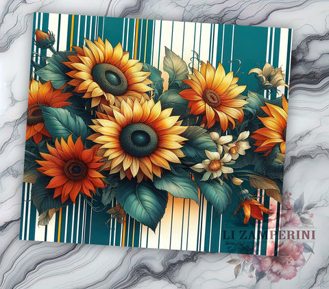 Teal Sunflowers 20oz Tumbler Wrap PNG, Sunflowers Tumbler PNG Sublimation, Straight & Tapered Tumbler Wrap, Instant Digital Download Sublimation Li Zamperini 