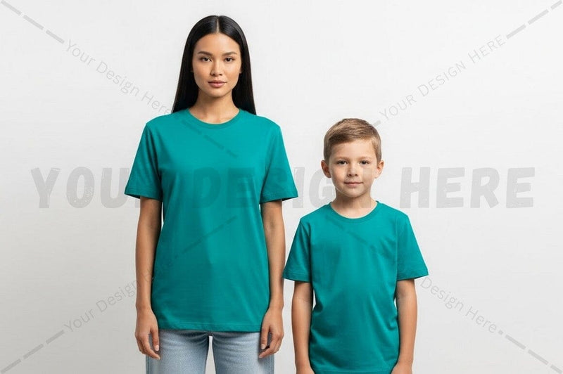 Teal t-shirt mockup design for family Mock Up Photo Regulrcrative 