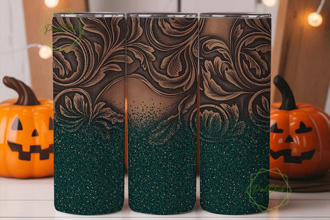 Teal Tooled Leather 20oz Tumbler Sublimation PixelChick 
