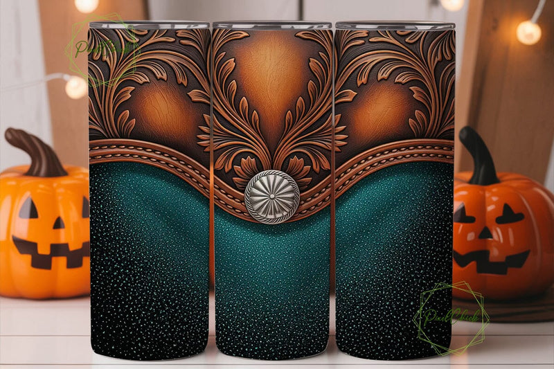 Teal Tooled Leather 20oz Tumbler Sublimation PixelChick 