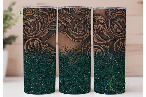 Teal Tooled Leather 20oz Tumbler Sublimation PixelChick 