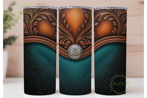 Teal Tooled Leather 20oz Tumbler Sublimation PixelChick 