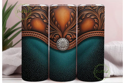 Teal Tooled Leather 20oz Tumbler Sublimation PixelChick 