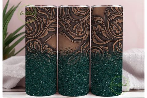 Teal Tooled Leather 20oz Tumbler Sublimation PixelChick 