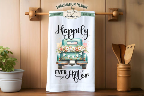 Teal Truck Wedding Themed Kitchen Towel Sublimation PNG Sublimation Ewe-N-Me Designs 