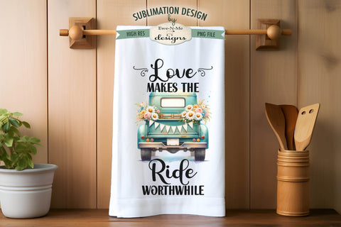 Teal Truck Wedding Themed Kitchen Towel Sublimation PNG Sublimation Ewe-N-Me Designs 