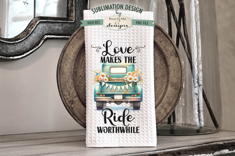 Teal Truck Wedding Themed Kitchen Towel Sublimation PNG Sublimation Ewe-N-Me Designs 