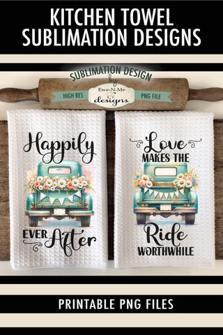 Teal Truck Wedding Themed Kitchen Towel Sublimation PNG Sublimation Ewe-N-Me Designs 