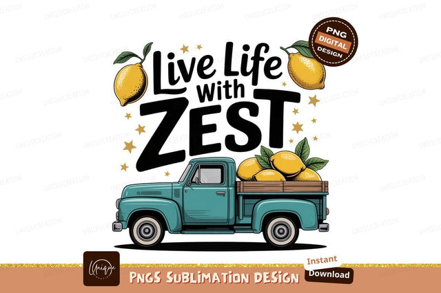 Teal truck with lemons and stars vintage Sublimation Designangry 