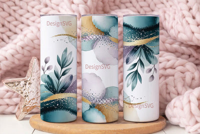Teal Watercolor Glitter Floral Tumbler Sublimation DesignSVG 
