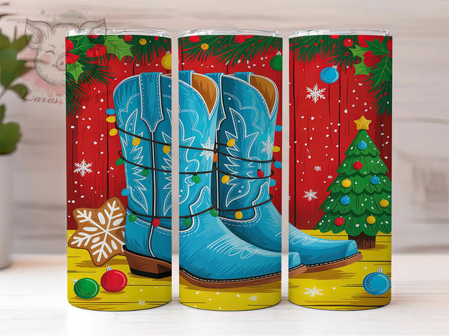 Teal Western Cowboy Christmas Tumbler, Western Christmas, Cowboy Tumbler, 20Oz Wrap Design, Country Christmas Art, Western Sublimation, Teal Holiday Design Sublimation Lara' s Designs 